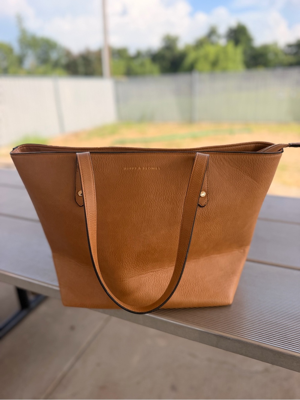 Poppy & Peonies Vegan Cognac Work Tote Laptop Diaper Bag